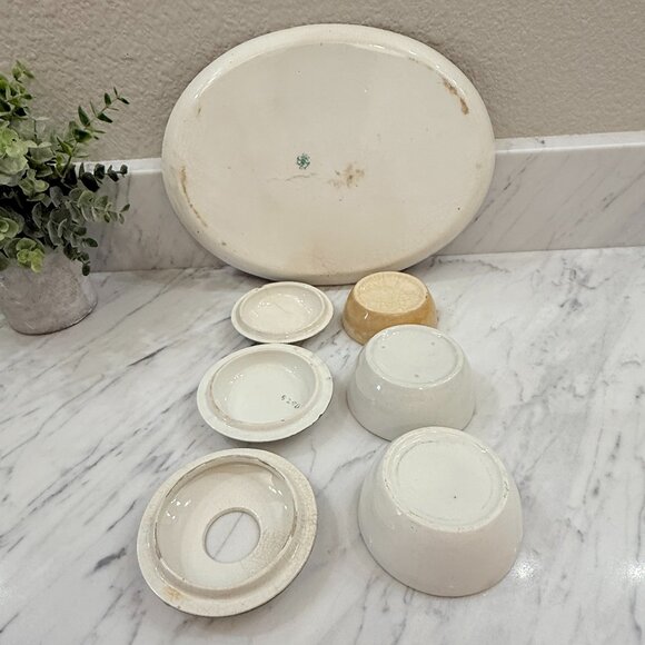 Antique English Earthenware Vanity Tray with Hair Receiver/Vanity bowl Set - Picture 7 of 17